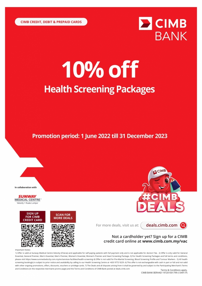 CIMB Debit & Credit Card Promo: 10% Off selected Health Screening Packages