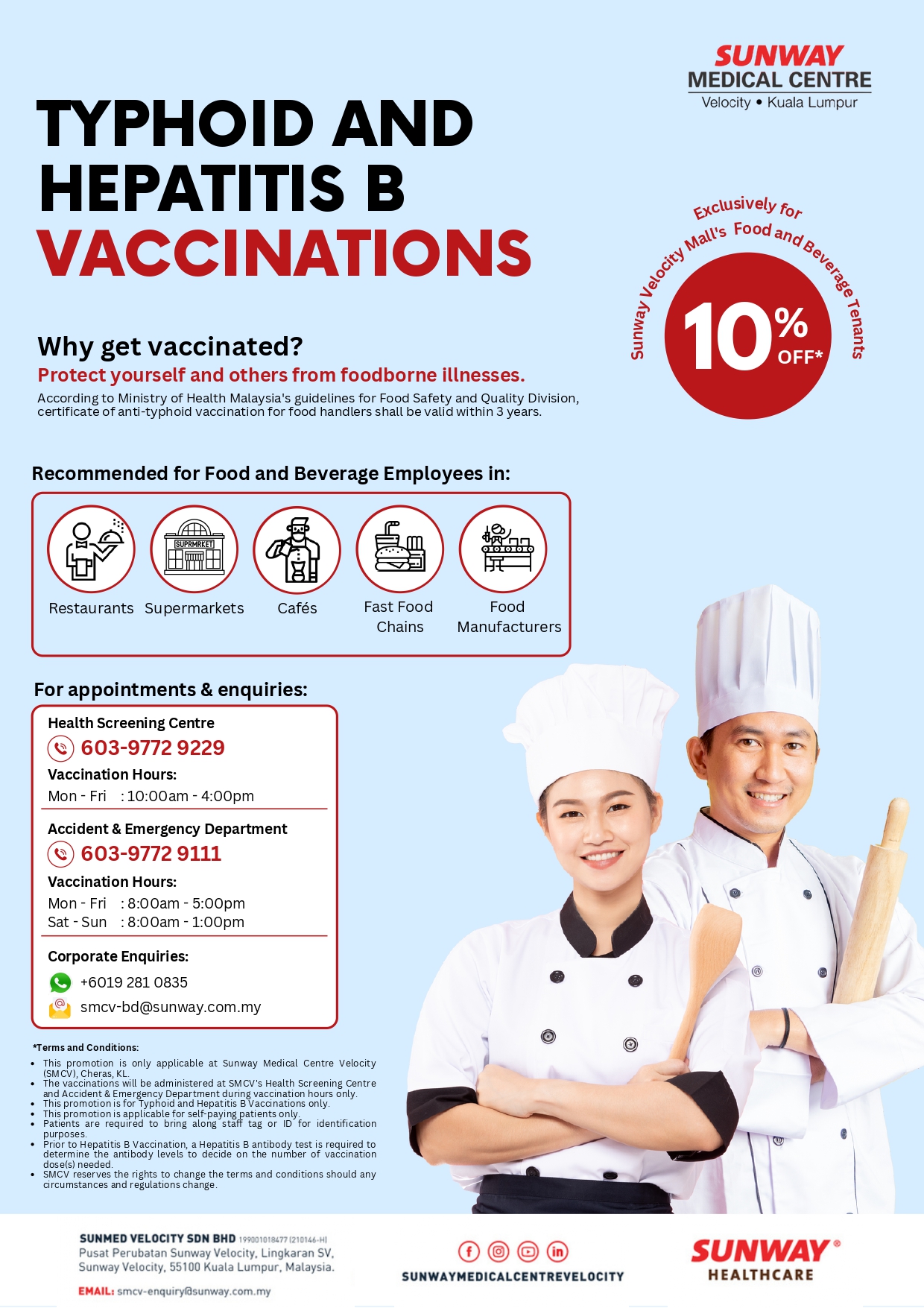 Typhoid and Hepatitis B Vaccinations (Exclusively for Sunway Velocity Mall's F&B Tenants)